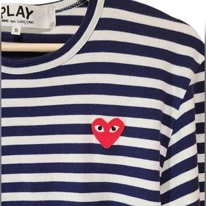 Comme des Garcons Play Women's Blue and White Striped Small LS